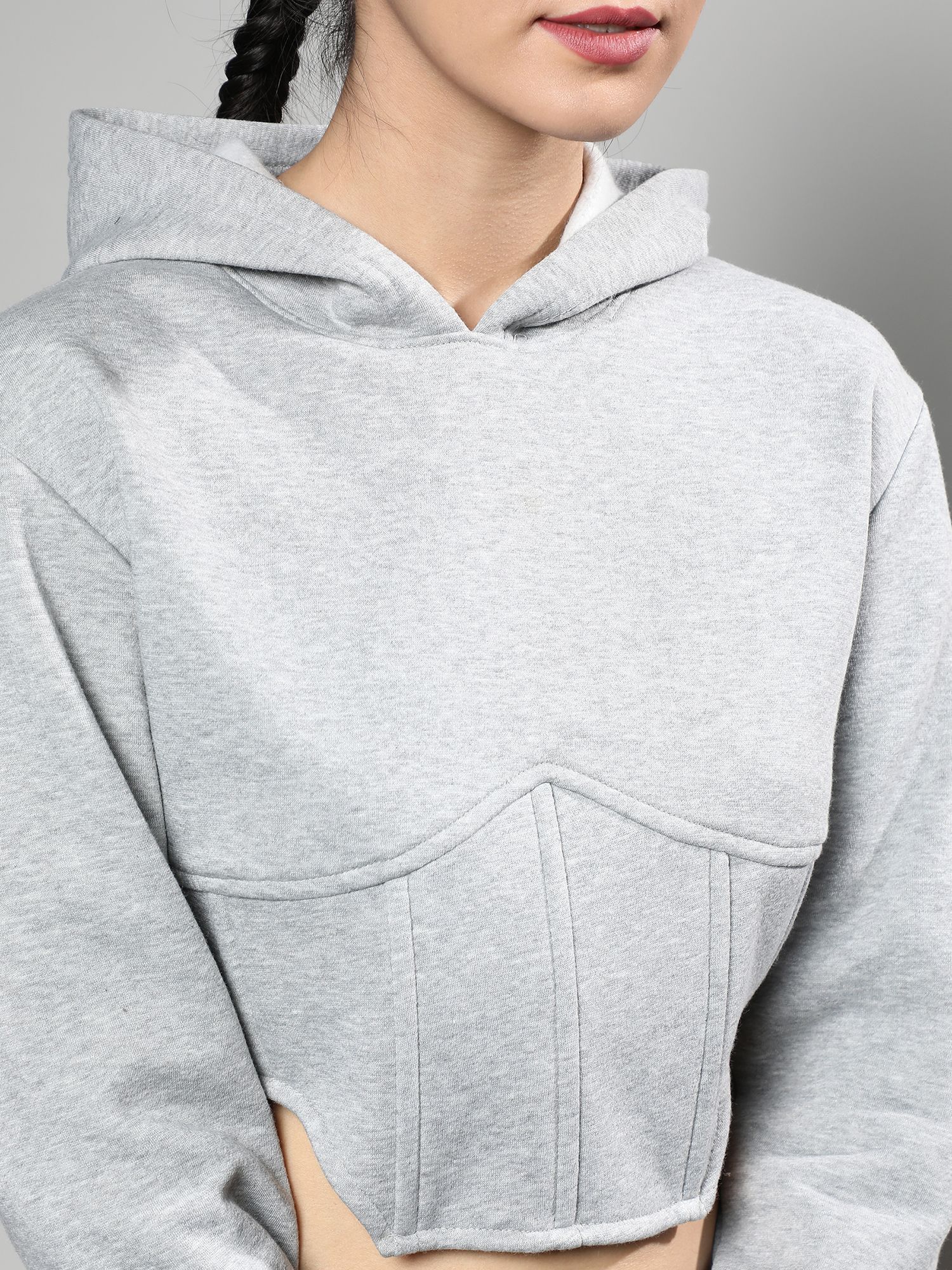 Buy PINACOLADA Womens Light Grey Cropped Corset Hoodie Online