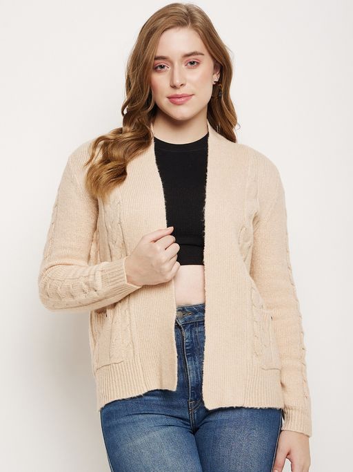 Buy Madame Beige Cable Knit Shrug for Women Online