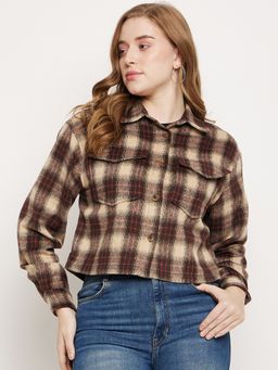 Madame - Brown Plaid Crop Jacket