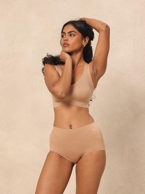 Krvvy All Day Control High Waist Seamless Tummy Compression Shapewear Beige