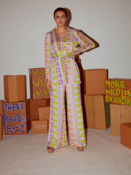 Nirmooha - Geometric Printed Co Ord with Front Tie Up (Set of 2)