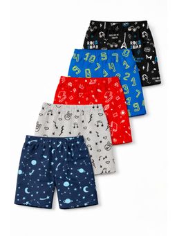 Trampoline - Boys Cotton Blend Multi-Color Printed Shorts (Pack of 5)