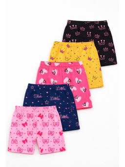 Trampoline - Girls Cotton Blend Multi-Color Star and Crown Printed Shorts (Pack of 5)
