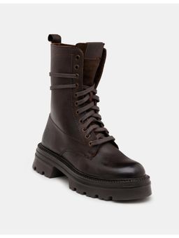 U.S. POLO ASSN. - Womens Virelle Brown Round Toe Lace Ups Combat Boots