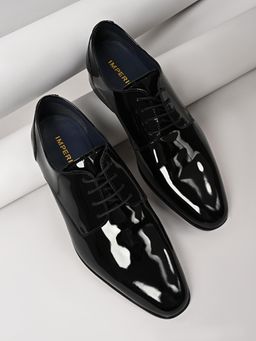 Imperio - By Regal Black Mens Leather Formal Patent Lace Up Derbies