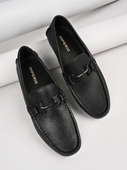 Imperio - By Regal Black Mens Smart Leather Buckled Loafers