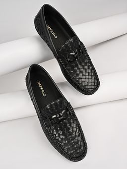 Imperio - By Regal Black Mens Woven Leather Buckled Loafers