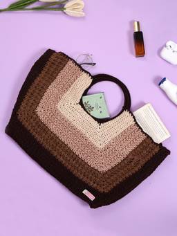 Magic Needles - Handmade Cotton Self Design Handbag - Brown