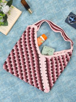 Magic Needles - Handmade Cotton Self Design Handbag - Pink