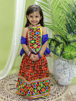 BownBee - Navratri Cotton Halter Neck Chaniya Choli Dupatta for Girls Pink (Set of 3)