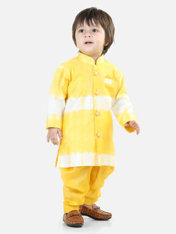 BownBee - Hand Dyed Chanderi Silk Sherwani Salwar for Boys Yellow (Set of 2)