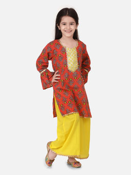 BownBee - Cotton Hand Block Print Kurta Palazzo Suits for Girls Coral (Set of 2)