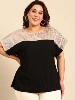 THE PINK MOON - Beige Sequins Fabric Top