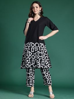 Indo Era - Black Pure Cotton Three Fourth Sleeves Co-Ord Set