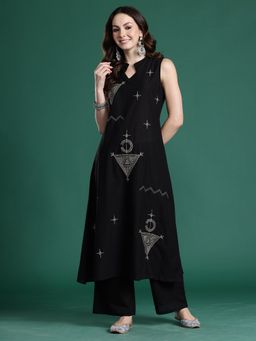 Indo Era - Black Pure Cotton Sleeveless Kurta With Palazzo