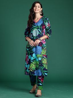 Indo Era - Black Pure Cotton Three Fourth Sleeves Co-Ord Set