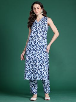 Indo Era - Blue Pure Cotton Sleeveless Co-Ord Set