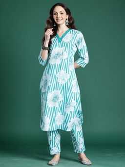 Indo Era - Blue Pure Cotton Three Fourth Sleeves Co-Ord Set
