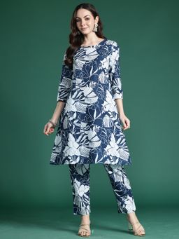 Indo Era - Blue Pure Cotton Three Fourth Sleeves Co-Ord Set
