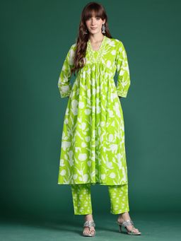 Indo Era - Green Pure Cotton Three Fourth Sleeves Co-Ord Set