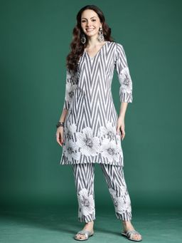 Indo Era - Grey Pure Cotton Three Fourth Sleeves Co-Ord Set