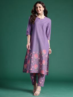 Indo Era - Lavender Pure Cotton Three Fourth Sleeves Co-Ord Set