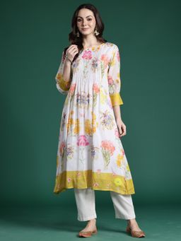Indo Era - Multi-Color Pure Cotton Three Fourth Sleeves Kurta With Pant