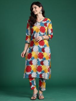 Indo Era - Multi-Color Pure Cotton Three Fourth Sleeves Co-Ord Set