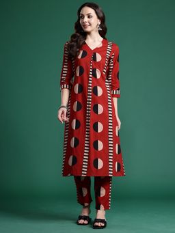 Indo Era - Maroon Pure Cotton Three Fourth Sleeves Co-Ord Set