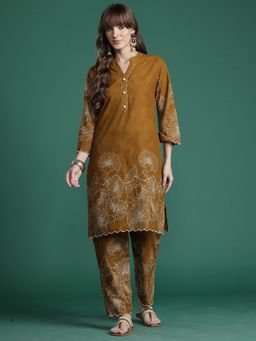 Indo Era - Mustard Pure Cotton Three Fourth Sleeves Co-Ord Set