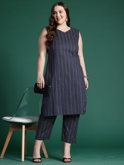 Indo Era - Navy Blue Pure Cotton Sleeveless Co-Ord Set