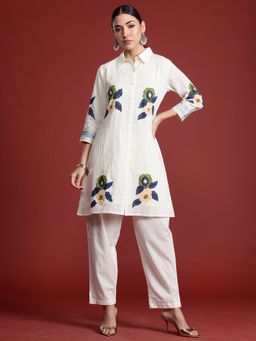 Indo Era - Cream Pure Cotton Three Fourth Sleeves Co-Ord Set