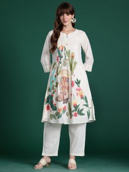 Indo Era - Cream Pure Cotton Three Fourth Sleeves Co-Ord Set