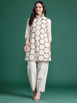 Indo Era - Cream Cotton Blend Three Fourth Sleeves Co-Ord Set