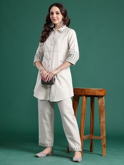 Indo Era - Cream Cotton Blend Three Fourth Sleeves Co-Ord Set