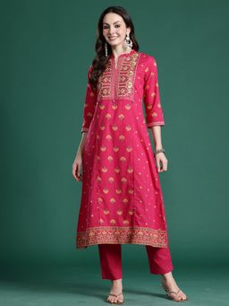 Indo Era - Pink Pure Cotton Three Fourth Sleeves Kurta With Pant