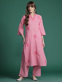 Indo Era - Pink Pure Cotton Three Fourth Sleeves Co-Ord Set