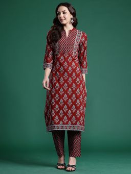 Indo Era - Rust Pure Cotton Three Fourth Sleeves Kurta With Pant