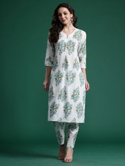 Indo Era - White Pure Cotton Three Fourth Sleeves Kurta With Pant