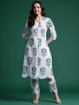 Indo Era - White Pure Cotton Three Fourth Sleeves Kurta With Pant
