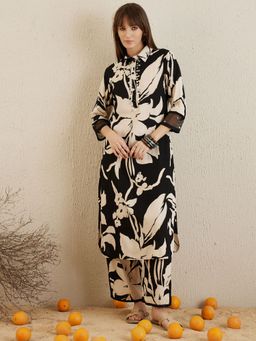 Indo Era - Black Viscose Rayon Three Fourth Sleeves Co-Ord Set