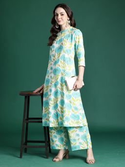 Indo Era - Cream Viscose Rayon Three Fourth Sleeves Kurta With Palazzo