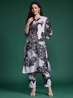 Indo Era - Grey Pure Cotton Three Fourth Sleeves Co-Ord Set