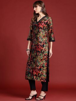 Indo Era - Black Silk Blend Three Fourth Sleeves Kurta With Pant