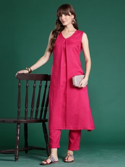 Indo Era - Pink Cotton Blend Sleeveless Kurta With Pant
