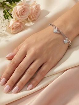 925 SILLER - White Heart Sterling Silver Bracelet