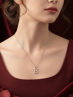 925 SILLER - Alphabet B Letter Unisex Sterling Silver Chain Pendant