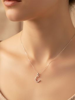 925 SILLER - Alphabet C Letter Unisex Sterling Silver Chain Pendant