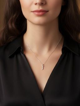 925 SILLER - Alphabet J Letter Unisex Sterling Silver Chain Pendant