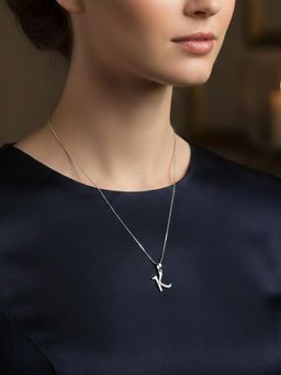 925 SILLER - Alphabet K Letter Unisex Sterling Silver Chain Pendant